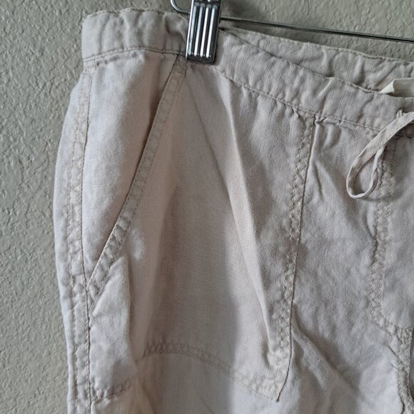 🩵LONDONJEAN Modern Coastal Minimalist Tan Linen Wide Leg Capris Pants Size MM - Picture 6 of 7